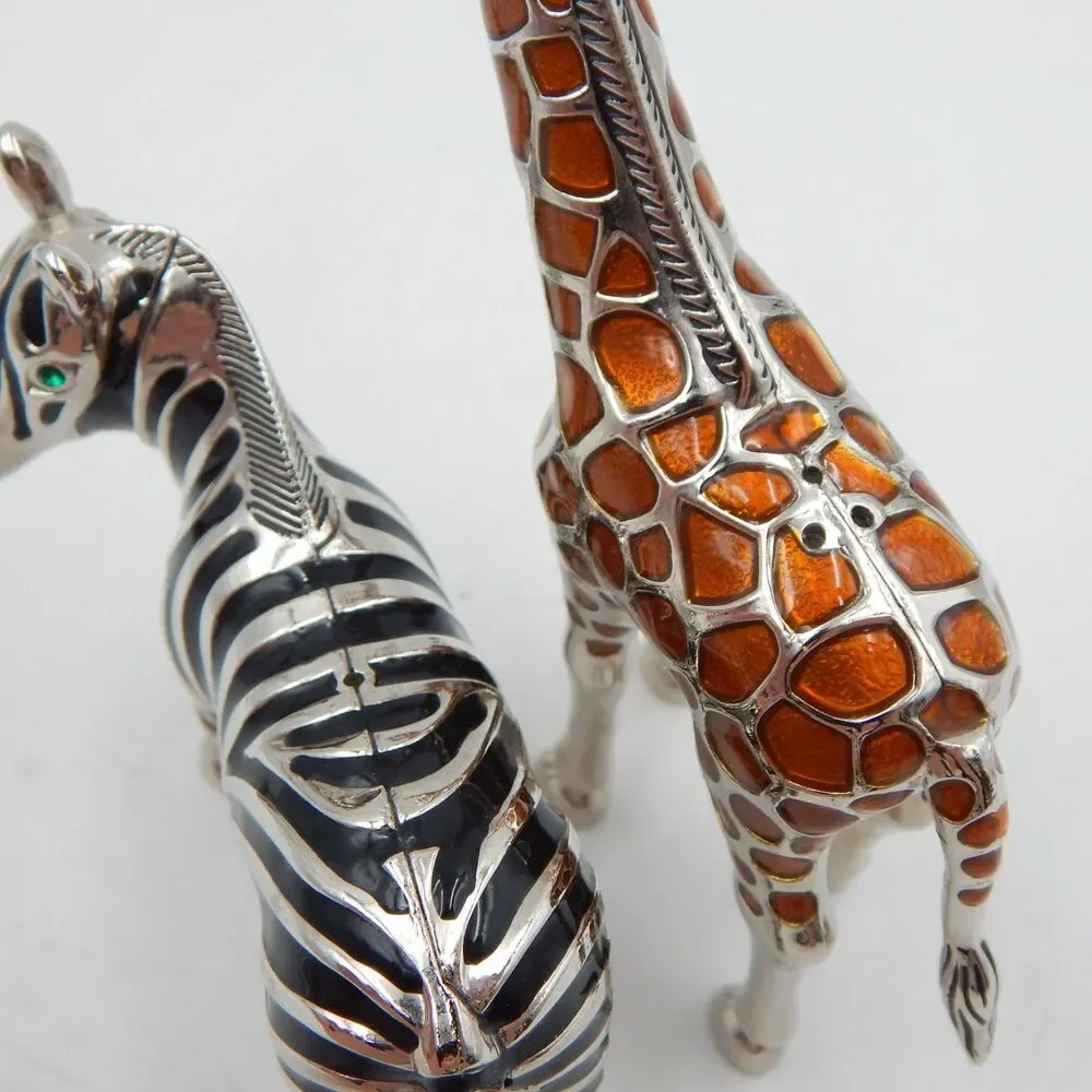 Godinger Silver Co. Enamel Giraffe Zebra Figural Salt Pepper Shakers